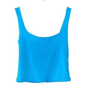 Bright Blue Cropped Tank Top Sleeveless Summer‎ Casual Basic Cotton Stretch D23